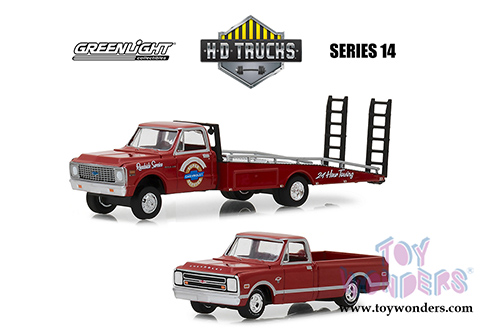 Greenlight - Heavy Duty Trucks Series 14 | 1971 Chevrolet&reg; C-30 Ramp Truck "Chevrolet&reg; Super Service 24 Hour Towing" with 1968 Chevrolet&reg; C-10 Pickup Truck (1/64 scale die cast model car, Red) 33140A/48