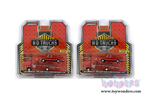 Greenlight - Heavy Duty Trucks Series 14 | 1971 Chevrolet&reg; C-30 Ramp Truck "Chevrolet&reg; Super Service 24 Hour Towing" with 1968 Chevrolet&reg; C-10 Pickup Truck (1/64 scale die cast model car, Red) 33140A/48