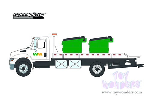 Greenlight - Heavy Duty Trucks Series 22 | International&reg; DuraStar&reg; Flatbed Truck with 2 Commercial Dumpsters "Waste Management" (2013, 1/64 scale diecast model car, White) 33220B/48