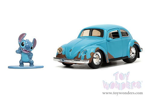 Jada Toys Hollywood Rides - "Lilo and Stitch" Volkswagen Beetle (Weathered) with Stitch Diecast Figurine (1/32 scale diecast model car, Matte Blue) 33251