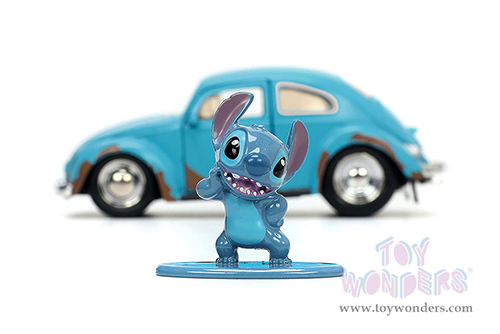 Jada Toys Hollywood Rides - "Lilo and Stitch" Volkswagen Beetle (Weathered) with Stitch Diecast Figurine (1/32 scale diecast model car, Matte Blue) 33251