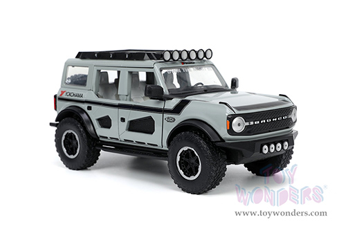 Jada Toys Just Trucks | Ford Bronco Hardtop "Own the Night" Yokohama (2021, 1/24 scale diecast model car, Gray/Black stripes) 33300