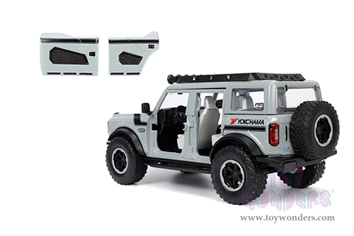 Jada Toys Just Trucks | Ford Bronco Hardtop "Own the Night" Yokohama (2021, 1/24 scale diecast model car, Gray/Black stripes) 33300