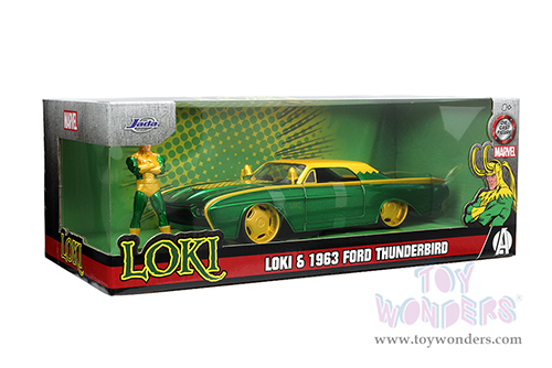 Jada Toys - Hollywood Rides | Ford Thunderbird with Marvel  Loki™ Diecast Figurine (1963, 1/24, diecast model car, Green/Yellow) 33357