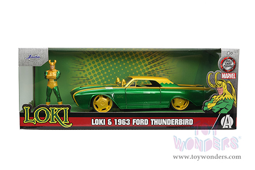 Jada Toys - Hollywood Rides | Ford Thunderbird with Marvel  Loki™ Diecast Figurine (1963, 1/24, diecast model car, Green/Yellow) 33357