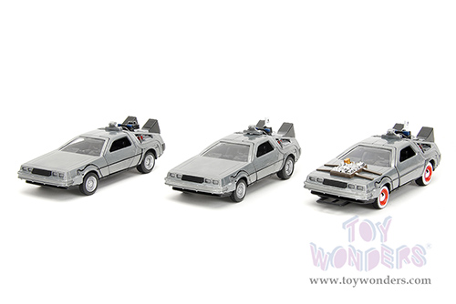Jada Toys - Hollywood Rides | Back to the Future Time Machine 3-Pack (1/32 scale diecast model car, Silver) 33399