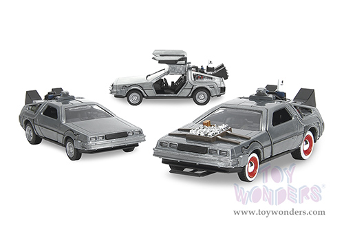 Jada Toys - Hollywood Rides | Back to the Future Time Machine 3-Pack (1/32 scale diecast model car, Silver) 33399