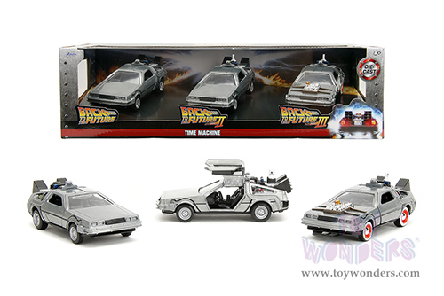Jada Toys - Hollywood Rides | Back to the Future Time Machine 3-Pack (1/32 scale diecast model car, Silver) 33399