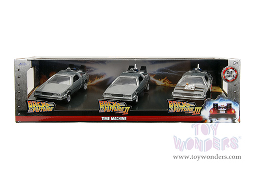 Jada Toys - Hollywood Rides | Back to the Future Time Machine 3-Pack (1/32 scale diecast model car, Silver) 33399