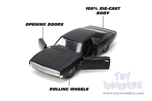 Jada Toys Fast & Furious - Dom's Dodge Charger Widebody F9 (1968, 1/32 scale diecast model car, Matte Black/W Bronze Tail Stripe) 33450