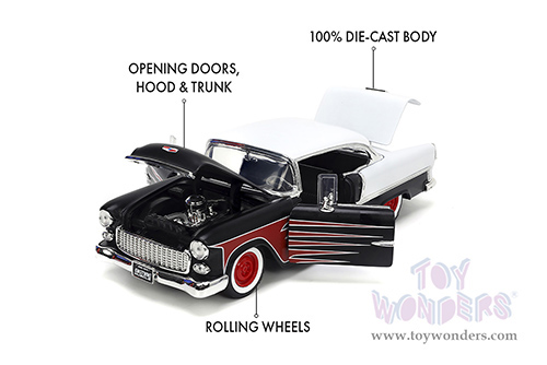 Jada Toys Bigtime Muscle - Chevrolet® Bel Air® Hardtop (1955, 1/24 scale diecast model car, Matte Black/White) 33546