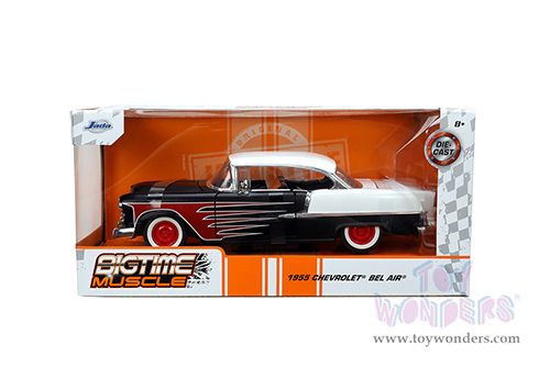 Jada Toys Bigtime Muscle - Chevrolet® Bel Air® Hardtop (1955, 1/24 scale diecast model car, Matte Black/White) 33546