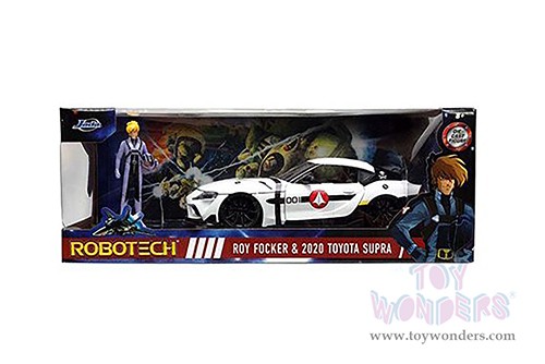 Jada Toys - Hollywood Rides | Robotech Toyota Supra with Roy Focker Diecast Figurine (2020, 1/24, diecast model car, White) 33682