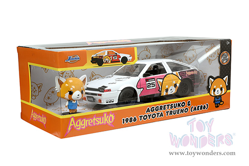 Jada Toys - Hollywood Rides | Toyota Trueno (AE86) with Aggretsuko Figure (1986, 1/24, diecast model car, White/Pink) 33725