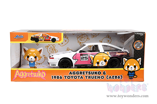 Jada Toys - Hollywood Rides | Toyota Trueno (AE86) with Aggretsuko Figure (1986, 1/24, diecast model car, White/Pink) 33725