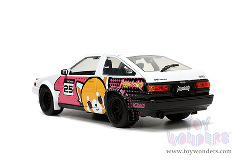 Jada Toys - Hollywood Rides | Toyota Trueno (AE86) with Aggretsuko Figure (1986, 1/24, diecast model car, White/Pink) 33725