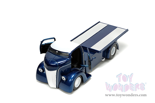 Jada Toys Just Trucks - Ford COE Flatbed Truck "The Famous Motor Cars" with Extra Wheels (1947, 1/24 scale diecast model car, Dark Blue) 33853