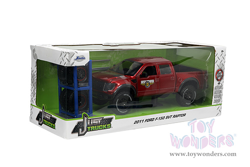 Jada Toys Just Trucks - Ford F-150 SVT Raptor Pickup Truck "Mickey Thompson Tires & Wheels" with Extra Wheels (2011, 1/24 scale diecast model car, Candy Red) 33854