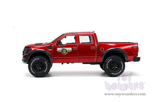 Jada Toys Just Trucks - Ford F-150 SVT Raptor Pickup Truck "Mickey Thompson Tires & Wheels" with Extra Wheels (2011, 1/24 scale diecast model car, Candy Red) 33854