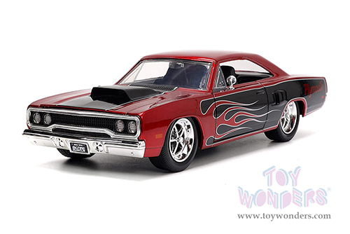 Jada Toys Bigtime Muscles - Plymouth Road Runner Hardtop (1970, 1/24 scale diecast model car, Candy Red with Flames) 33866