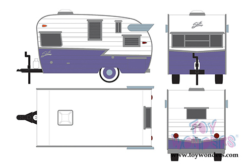 Greenlight - Hitched Homes Series 1 | Shasta 15' Airflyte Travel Trailer (1/64 scale diecast model car, White/Purple) 34010E/48