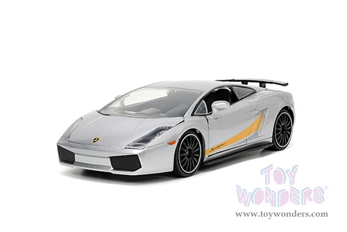 Jada Toys Hyper-Spec - Lamborghini Gallardo Superleggera Hardtop (1/24 scale diecast model car, Silver with Yellow stripes) 34027