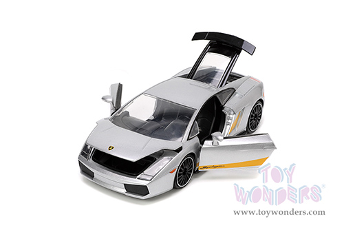Jada Toys Hyper-Spec - Lamborghini Gallardo Superleggera Hardtop (1/24 scale diecast model car, Silver with Yellow stripes) 34027