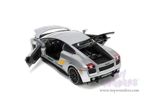 Jada Toys Hyper-Spec - Lamborghini Gallardo Superleggera Hardtop (1/24 scale diecast model car, Silver with Yellow stripes) 34027