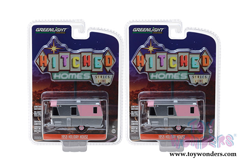 Greenlight - Hitched Homes Series 5 | Holiday House Travel Trailer (1959, 1/64 scale diecast model car, Chrome/Pink) 34050C/48
