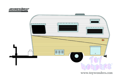 Greenlight - Hitched Homes Series 11 | Siesta Travel Trailer (1959, 1/64 scale diecast model car, White/Yellow) 34110A/48