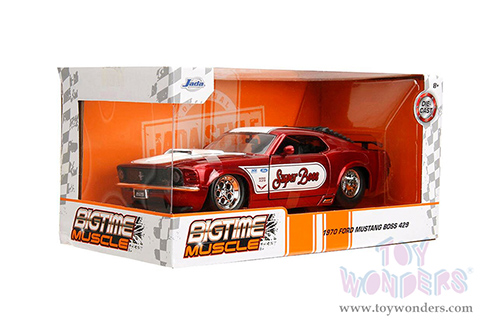 Jada Toys Bigtime Muscle - Ford Mustang Boss 429 "Super Boss" (1970, 1/24 scale diecast model car, Candy Red/White Stripes) 34118