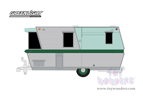 Greenlight - Hitched Homes Series 12 | Holiday House Travel Trailer (1962, 1/64 scale diecast model car, Silver and Mint Green with Dark Green Stripes) 34120A/48
