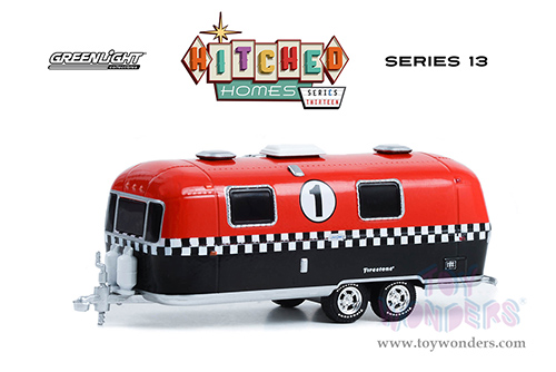 Greenlight - Hitched Homes Series 13 | Airstream Double-Axle Land Yacht Safari Custom #1 "Firestone Racing" (1971, 1/64 scale diecast model car, Red/Black) 34130C/48