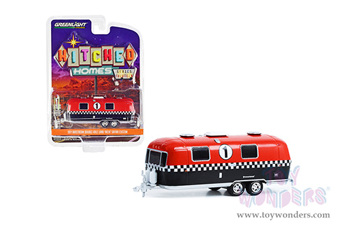Greenlight - Hitched Homes Series 13 | Airstream Double-Axle Land Yacht Safari Custom #1 "Firestone Racing" (1971, 1/64 scale diecast model car, Red/Black) 34130C/48