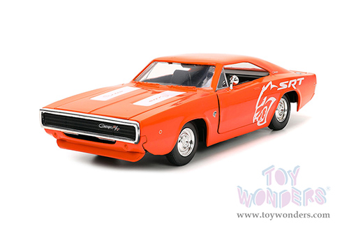 Jada Toys Bigtime Muscle - Dodge Charger R/T SRT (1968, 1/24 scale diecast model car, Orange/White stripes) 34197