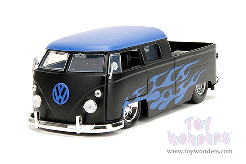 Jada Toys - Volkswagen Bus "Punch Buggy" Pickup Truck (1963, 1/24 scale diecast model car, Matte Black/Blue Top/Blue flames) 34232/4