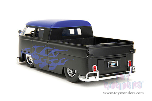 Jada Toys - Volkswagen Bus "Punch Buggy" Pickup Truck (1963, 1/24 scale diecast model car, Matte Black/Blue Top/Blue flames) 34232/4