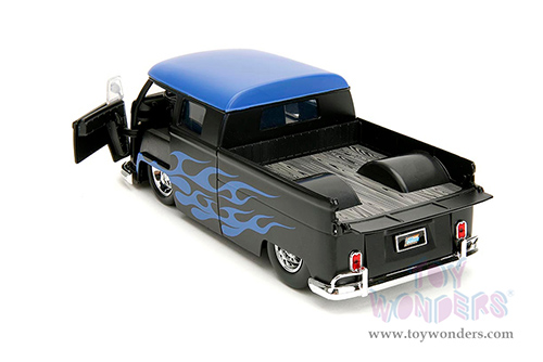 Jada Toys - Volkswagen Bus "Punch Buggy" Pickup Truck (1963, 1/24 scale diecast model car, Matte Black/Blue Top/Blue flames) 34232/4