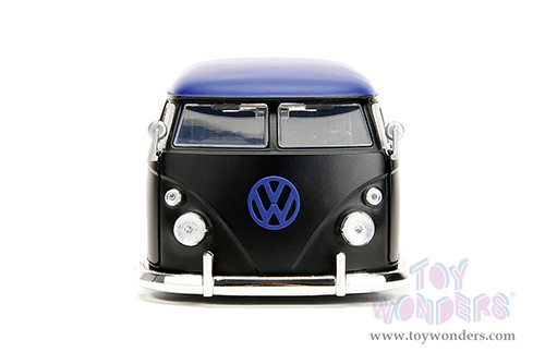 Jada Toys - Volkswagen Bus "Punch Buggy" Pickup Truck (1963, 1/24 scale diecast model car, Matte Black/Blue Top/Blue flames) 34232/4