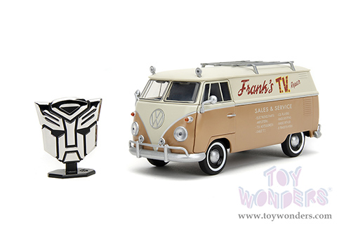 Jada Toys - Hollywood Rides | TRANSFORMERS 7 Volkswagen Bus WheelJack with Transformers Diecast Statue (1/24, diecast model car, Beige/Cream) 34264/4