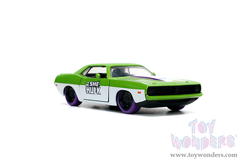 Jada Toys - Hollywood Rides | Plymouth Barracuda with She-Hulk Diecast Figure "The Savage She-Hulk" Marvel Series (1973, 1/32, diecast model car, Green/White) 34273/12