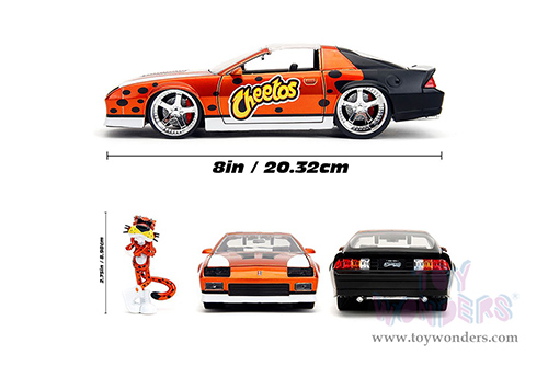 Jada Toys - Hollywood Rides | Chevrolet® Camaro® Z/28 with Chester Cheetah Diecast Figure "Cheetos" (1985, 1/24, diecast model car, Orange/Black) 34384/4