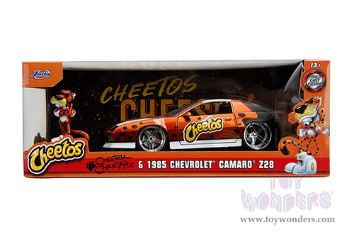 Jada Toys - Hollywood Rides | Chevrolet® Camaro® Z/28 with Chester Cheetah Diecast Figure "Cheetos" (1985, 1/24, diecast model car, Orange/Black) 34384/4