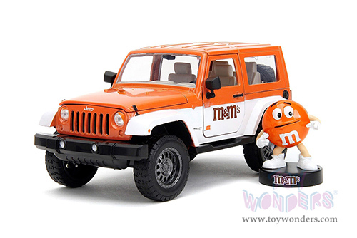 Jada Toys - Hollywood Rides | Jeep® Wrangler with Orange M&M's Diecast Figure (2017, 1/24 diecast model car, Orange/White) 34401