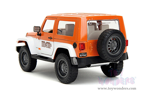Jada Toys - Hollywood Rides | Jeep® Wrangler with Orange M&M's Diecast Figure (2017, 1/24 diecast model car, Orange/White) 34401