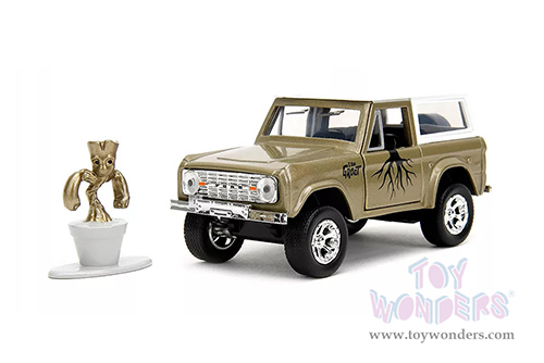 Jada Toys - Hollywood Rides | Marvel Guardians of the Galaxy Ford Bronco with Groot Diecast Figure (1973, 1/32, diecast model car, Gold/White) 34415/12