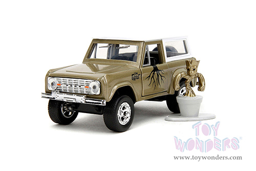 Jada Toys - Hollywood Rides | Marvel Guardians of the Galaxy Ford Bronco with Groot Diecast Figure (1973, 1/32, diecast model car, Gold/White) 34415/12