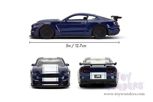 Jada Toys Fast & Furious - Ford Mustang GT F9 (2016, 1/32 scale diecast model car, Metallic Blue/W White Stripe) 34447