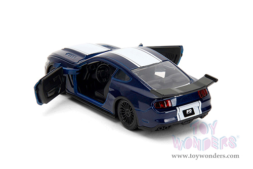 Jada Toys Fast & Furious - Ford Mustang GT F9 (2016, 1/32 scale diecast model car, Metallic Blue/W White Stripe) 34447