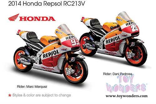 Maisto - MotoGP | Repsol Honda Team RC213V #26 and #93 Motorcycles (2014, 1/18 scale diecast model car, Orange) 34587